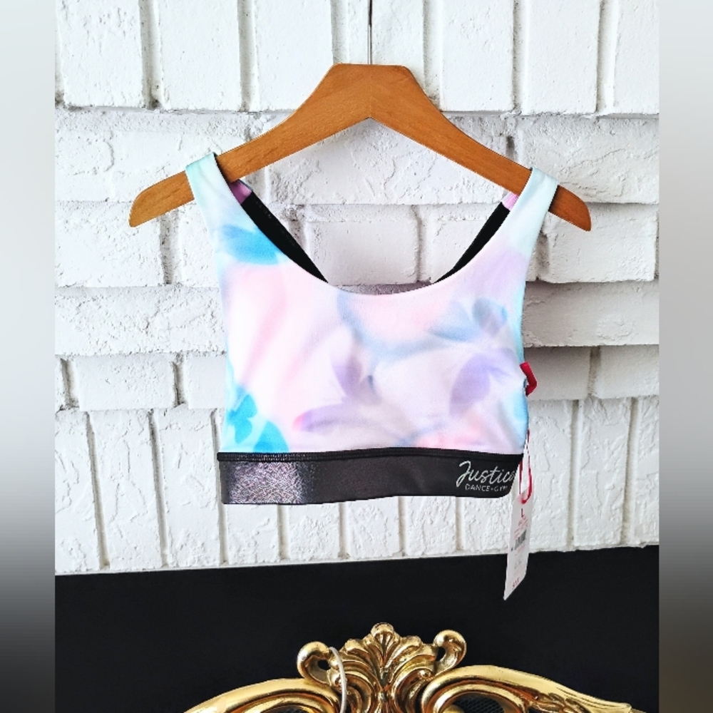 Justice Girls' Pastel Watercolor Sports Bra Top - Multi